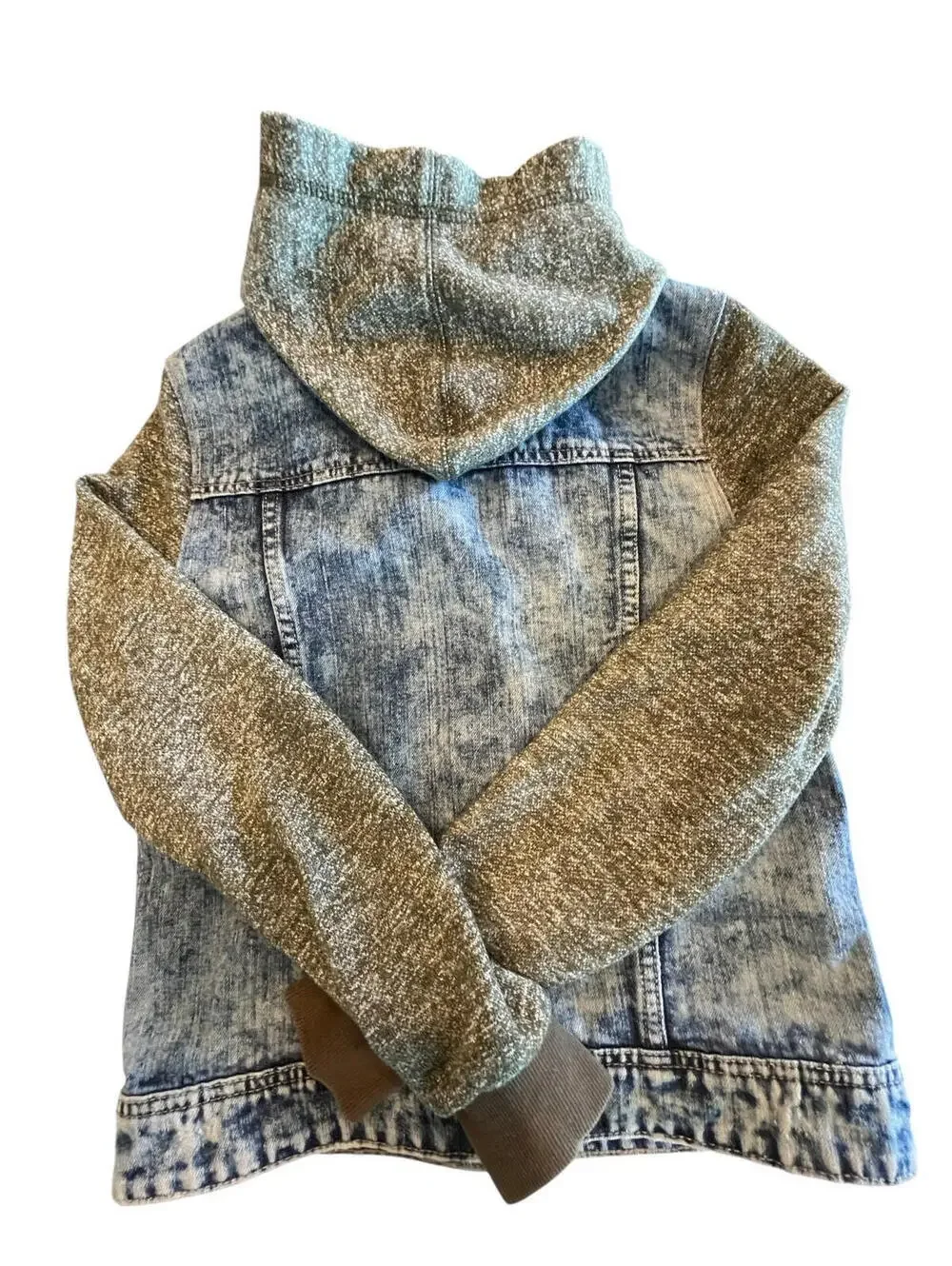 Denim Jean Knit Hoodie Jacket Youth Sz Small knit olive green blue jean Rue21